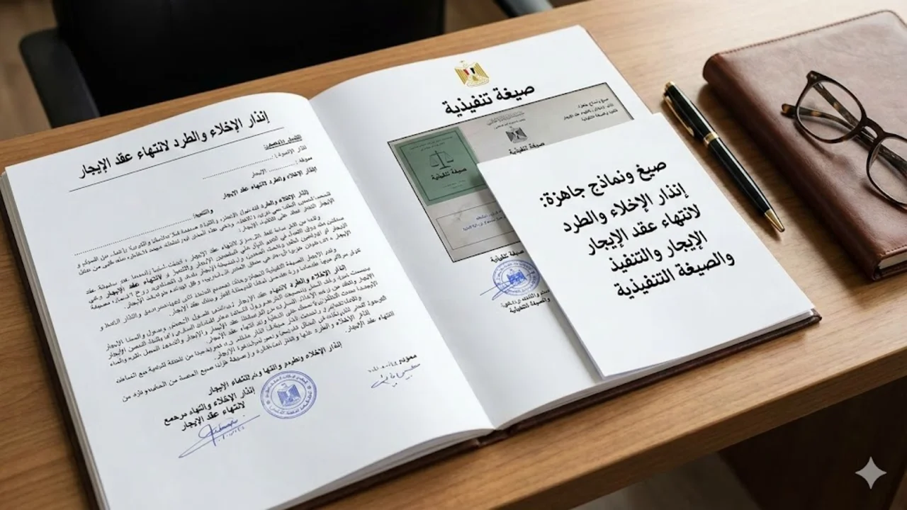 صيغ ونماذج جاهزة إنذار الإخلاء والطرد لانتهاء عقد الإيجار والتنفيذ والصيغة التنفيذية