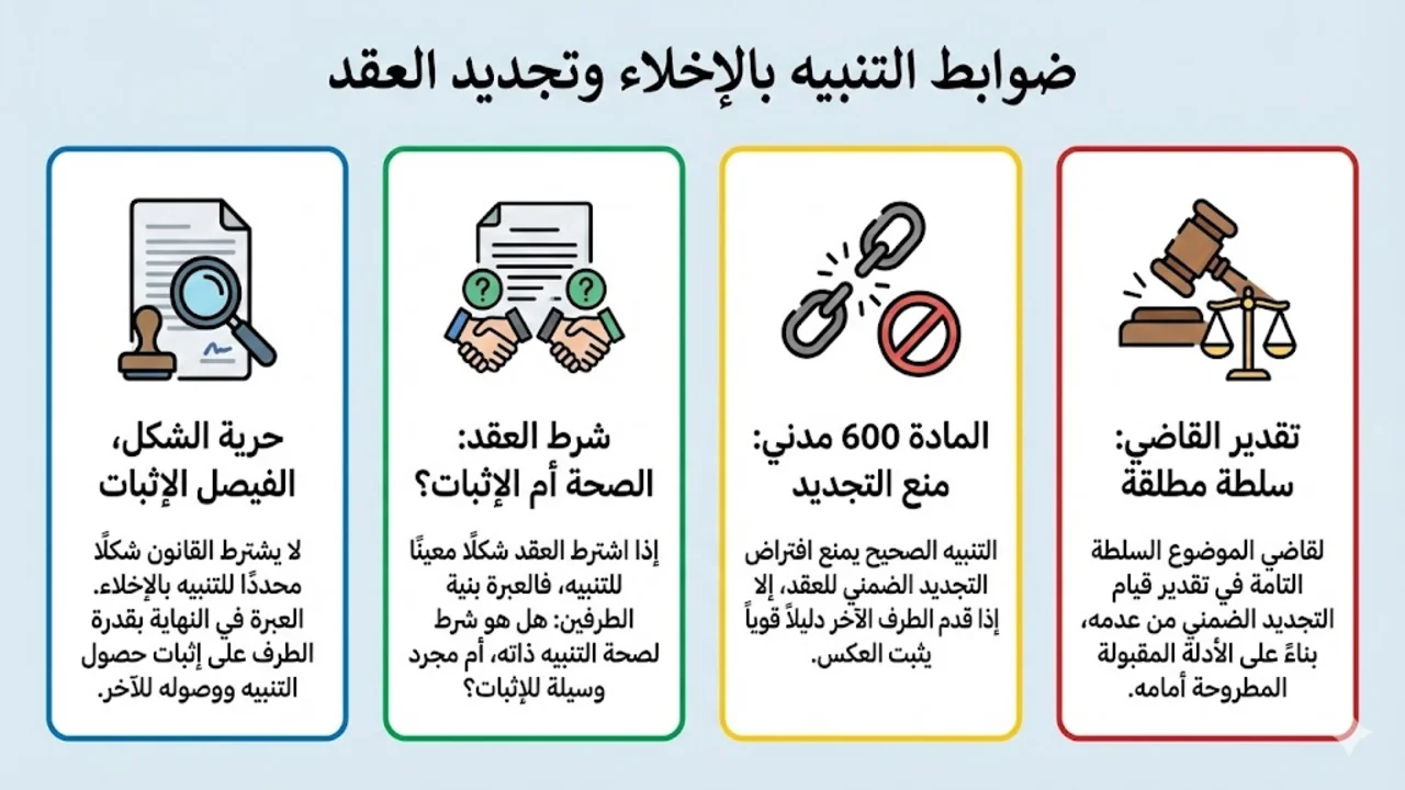 ضوابط التنبيه بالإخلاء وتجديد عقد الايجار