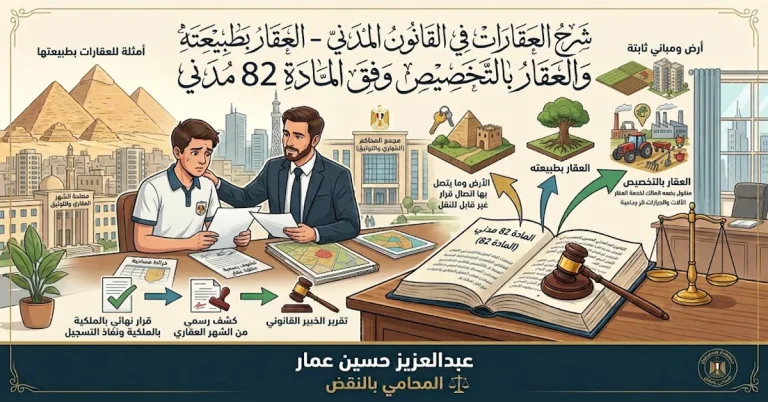 شرح العقارات في القانون المدني العقار بطبيعته والعقار بالتخصيص وفق المادة 82 مدني العقار بطبيعته والعقار بالتخصيص
