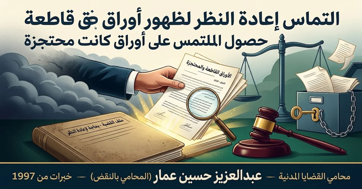 التماس إعادة النظر لظهور أوراق قاطعة وحصول الملتمس على أوراق كانت محتجزة التماس إعادة النظر لظهور أوراق قاطعة