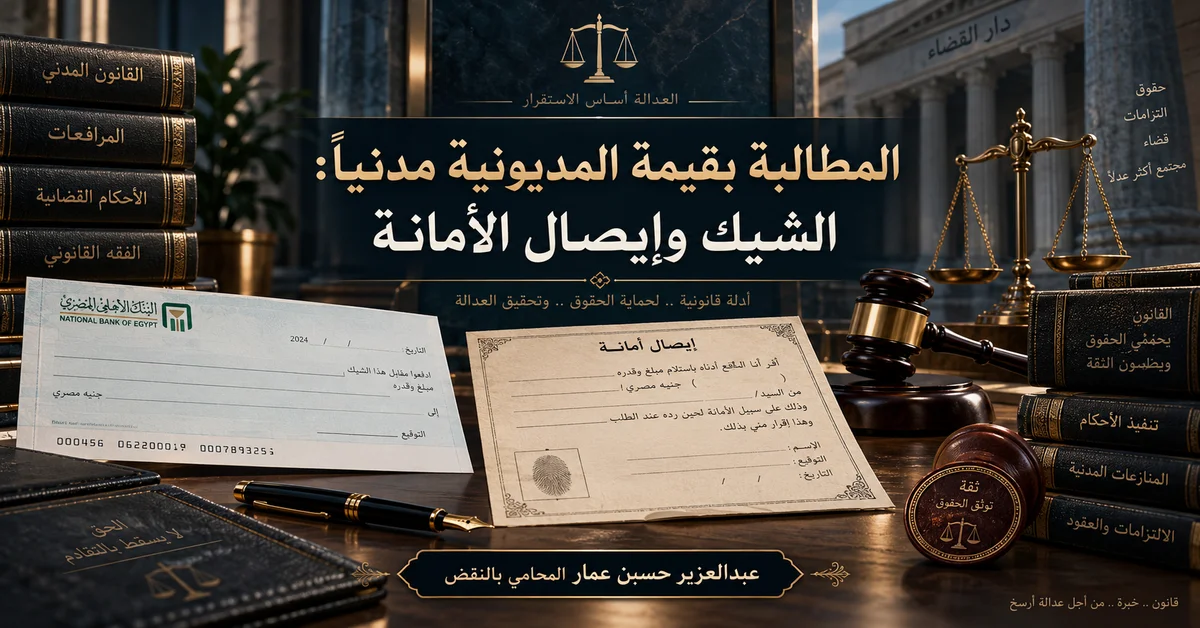 المطالبة بالمديونية الشيك وإيصال الأمانة المطالبة بالمديونية الشيك وإيصال الأمانة