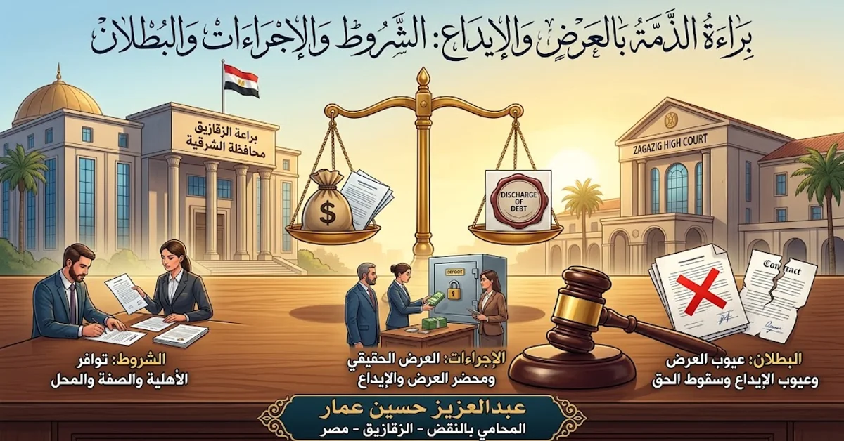 براءة الذمة بالعرض والإيداع في القانون المصري: الشروط والإجراءات