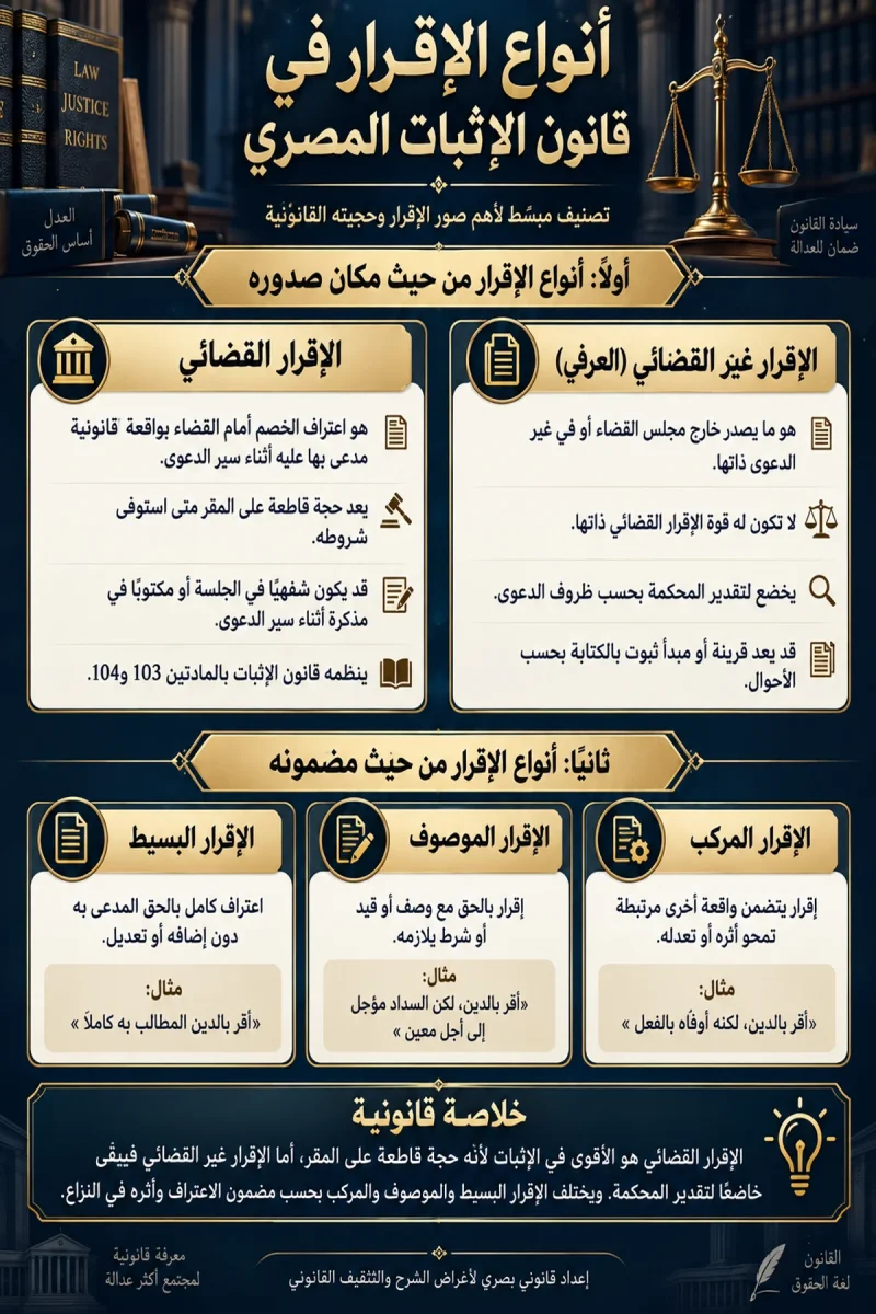 أنواع الإقرار في قانون الإثبات المصري