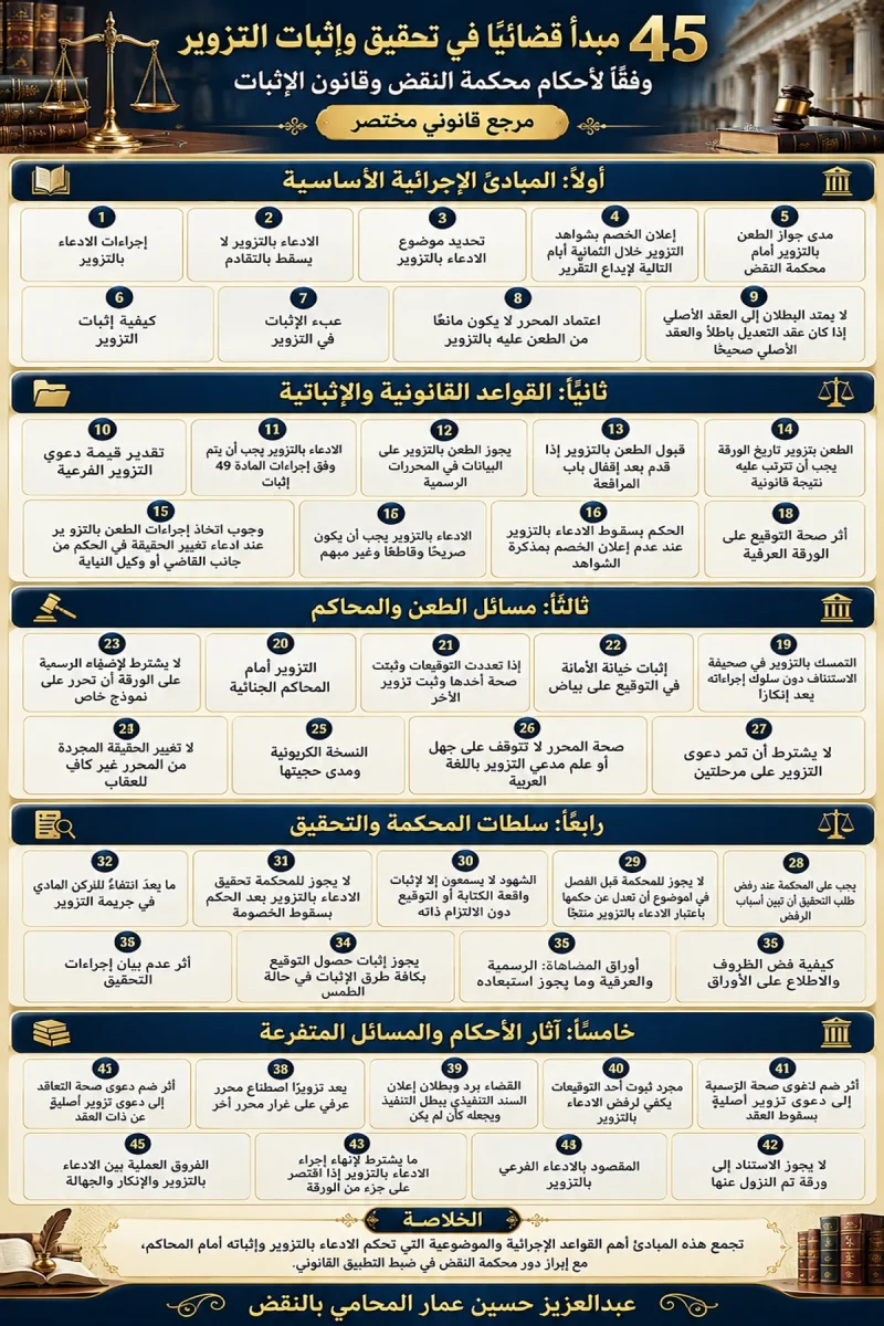 إنفوجرافيك ٤٥ مبدأً قضائيًا في التزوير