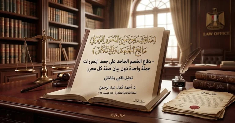 مناقشة موضوع المحرر العرفي مانع الجحد والانكار دفاع الخصم الجاحد على جحد المحررات جملة واحدة دون بيان صفة كل محرر مناقشة موضوع المحرر العرفى: جحد الصور الضوئية (متى يسقط حق الإنكار؟)