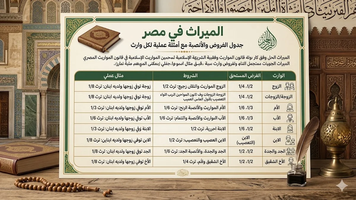 الفروض والأنصبة مع أمثلة عملية لكل وارث