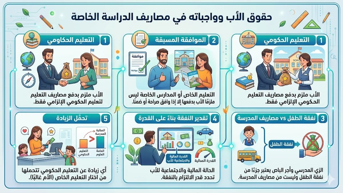 حقوق الأب وواجباته في مصاريف الدراسة الخاصة