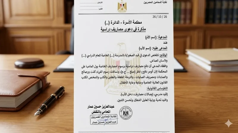 مذكرة دفاع الأب ضد مصاريف دراسية للتعليم الخاص