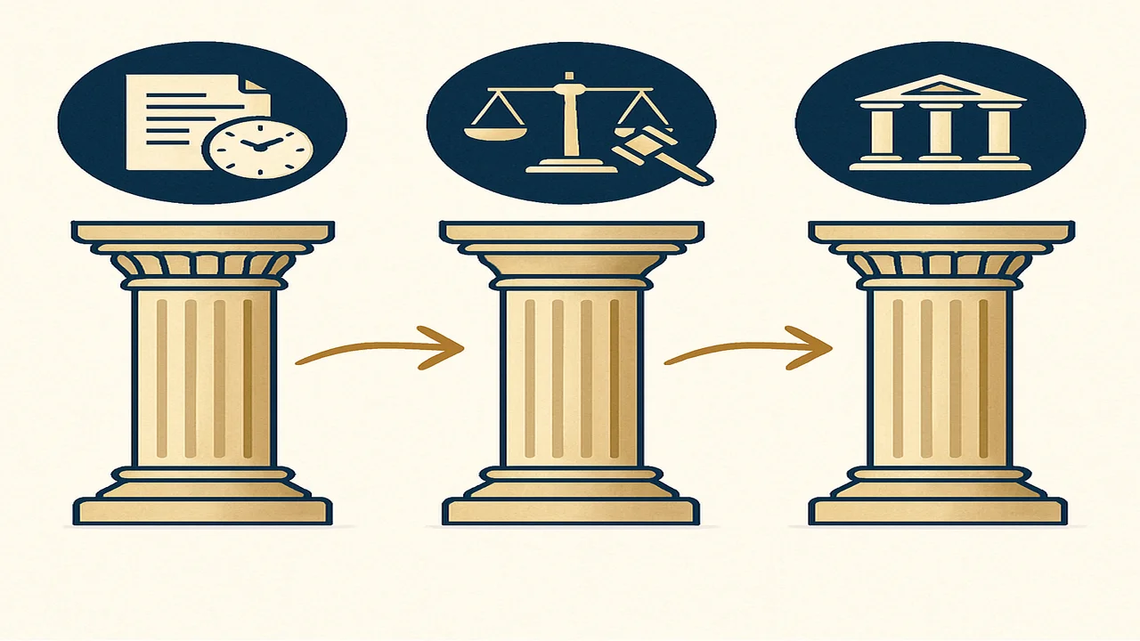 مخطط انفوجرافيك يوضح أنواع الدفوع القانونية الثلاثة - الدفوع الشكلية والموضوعية ودفوع عدم القبول في قانون المرافعات المصري
