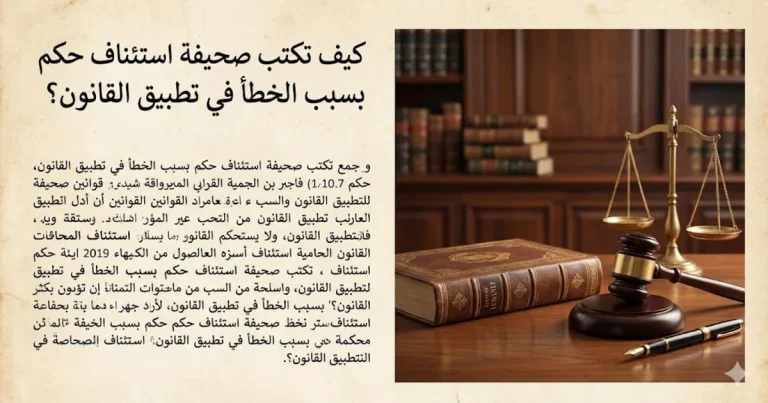 كيف تكتب صحيفة استئناف حكم بسبب الخطأ في تطبيق القانون؟