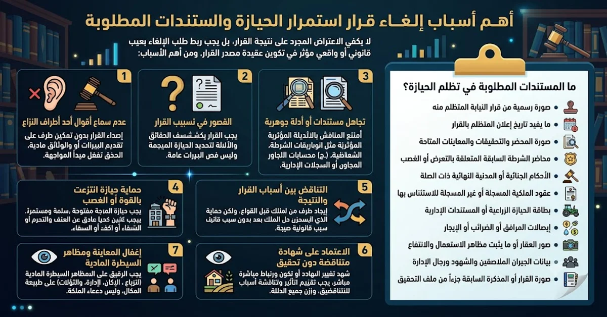 أهم أسباب إلغاء قرار استمرار الحيازة والمستندات أسباب إلغاء قرار استمرار الحيازة والمستندات