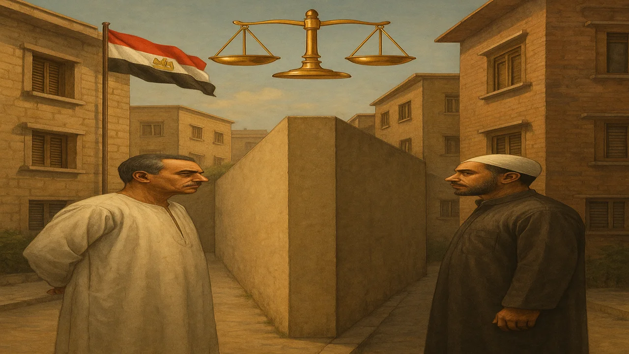 تحويط الملك الحائط الفاصل المادة 818 مدني حقوق الجيران توضيح قانوني لتحويط الملك والحائط الفاصل بين عمارتين سكنيتين مع جيران وميزان العدل يمثل المادة 818 مدني