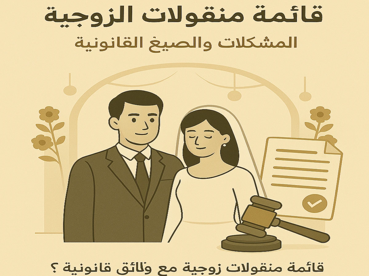 قائمة منقولات زوجية مع وثائق قانونية
