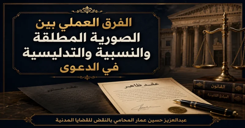 الفرق العملي بين الصورية المطلقة والنسبية والتدليسية في الدعوى الفرق العملي بين الصورية المطلقة والنسبية والتدليسية في الدعوى