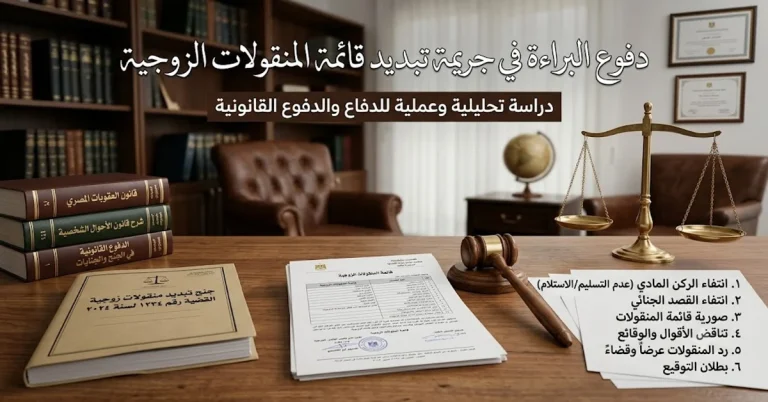 دفوع البراءة في جريمة تبديد قائمة المنقولات الزوجية