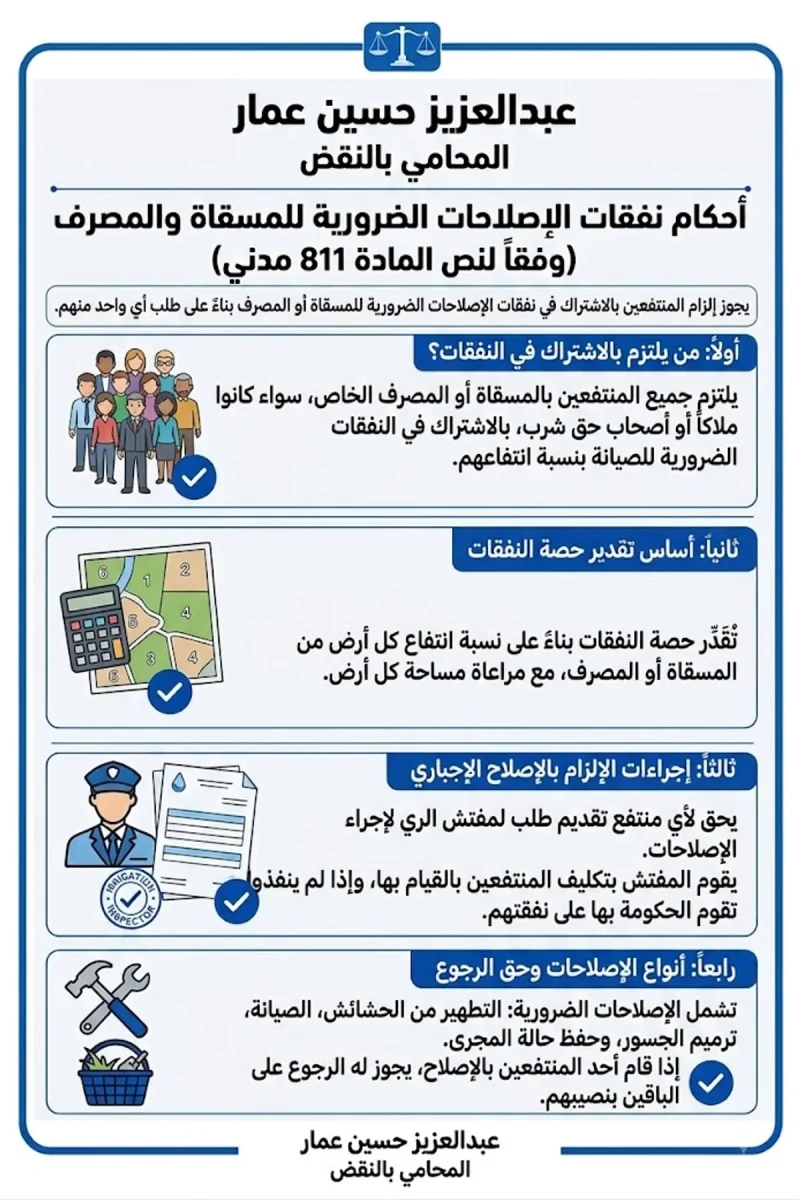 نفقات الإصلاحات الضرورية للمسقاة متى تدفع ومن يتحملها