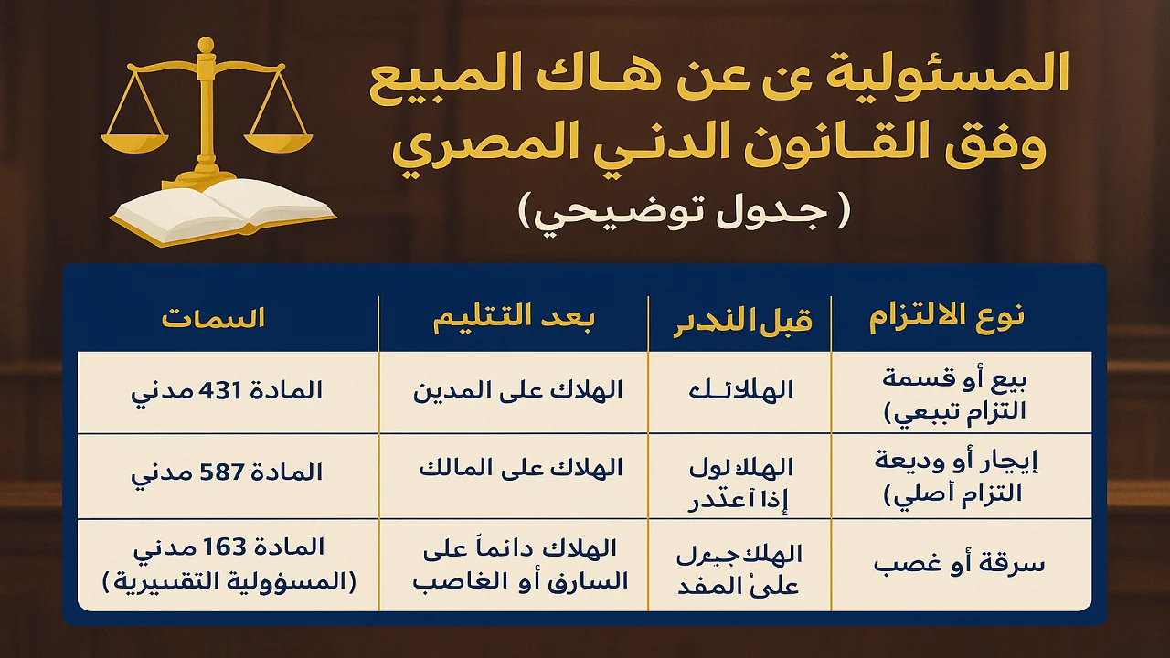 هلاك الشيء قبل التسليم وبعد الاعذار وفقا للمادة 207 مدني | عبدالعزيز حسين عمار محامي الميراث والملكية والمدني بالزقازيق