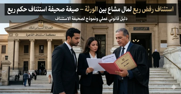 استئناف رفض ريع لمال مشاع بين الورثة وصيغة الطعن القانونية