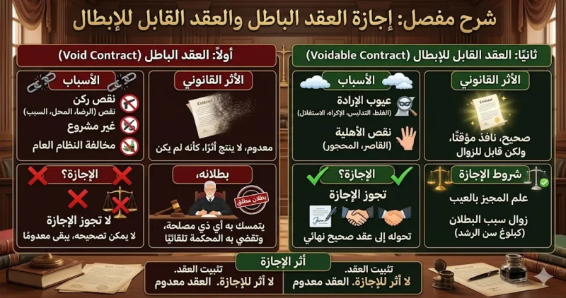 الشرح المفصل لإجازة العقد الباطل والعقد القابل للإبطال