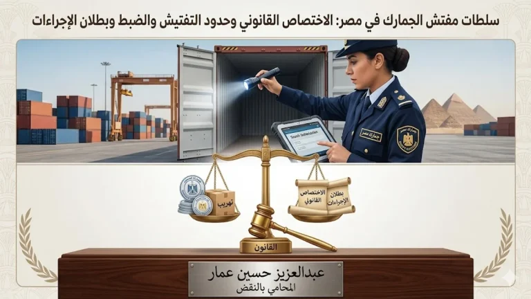 سلطات مفتش الجمارك في مصر: الاختصاص القانوني وحدود التفتيش والضبط وبطلان الإجراءات | محامي نقض مدني بالزقازيق — عبدالعزيز حسين عمار (خبرة 28+ عاما)