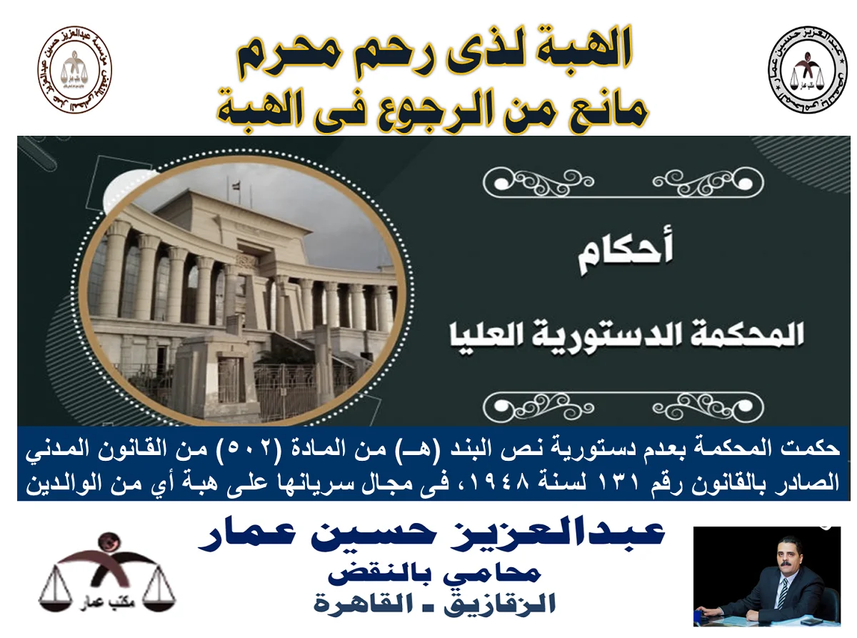 الهبة لذى رحم محرم مانعا من الرجوع فى الهبة الهبة لذى رحم محرم