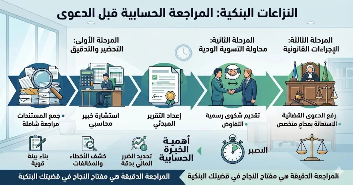نزاع بنكي يتطلب خبرة حسابية ومراجعة كشوف الحساب قبل رفع الدعوى