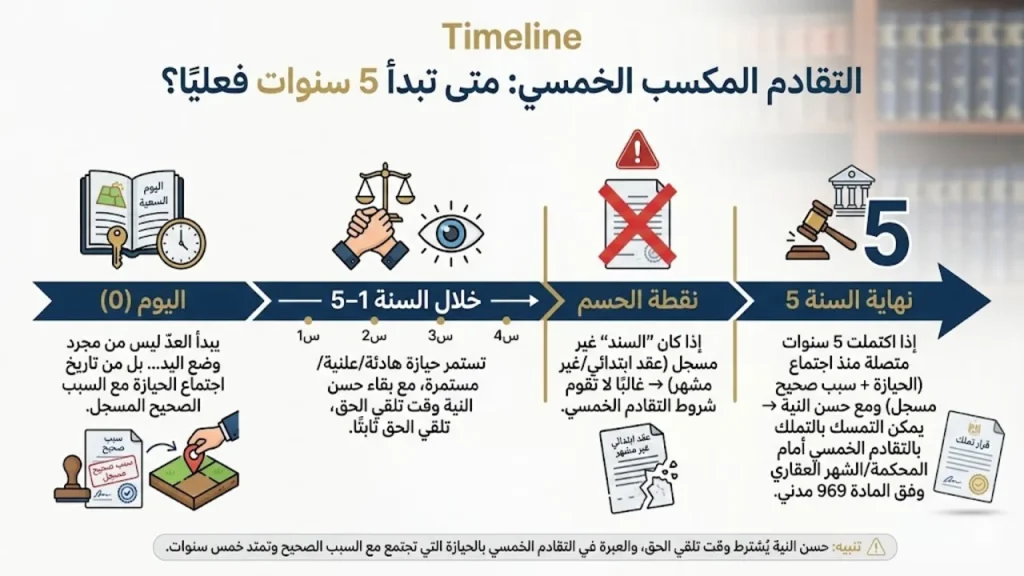متى تبدأ 5 سنوات في التقادم المكسب القصير لملكية العقارات