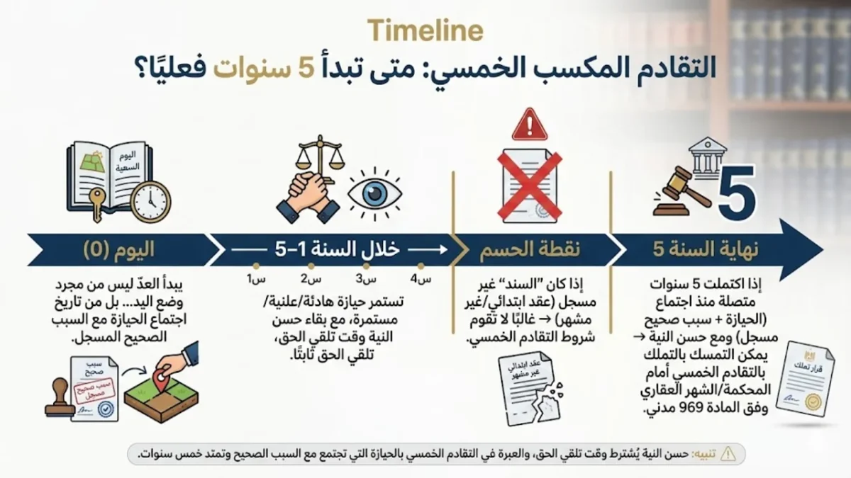 متى تبدأ مدة خمس سنوات في التقادم المكسب القصير