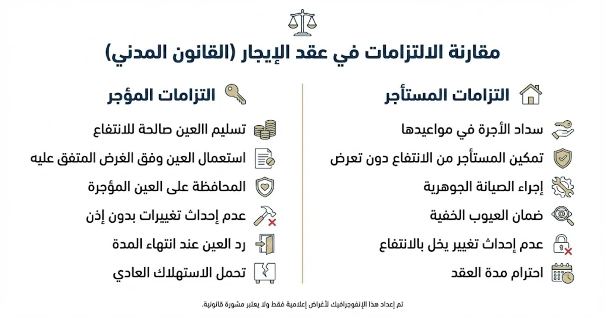 التزامات المؤجر والتزامات المستأجر في عقد الإيجار