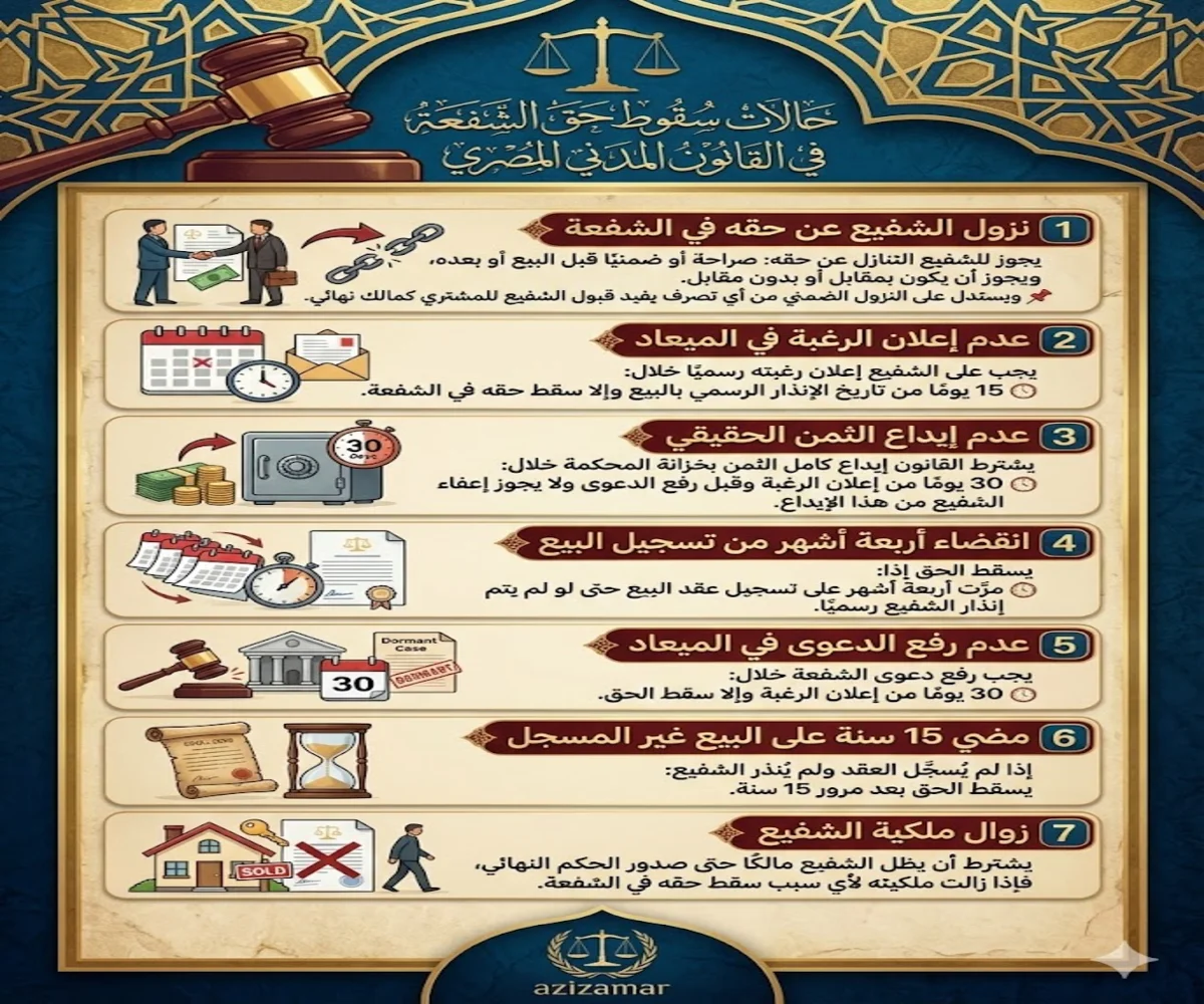 حالات سقوط حق الشفعة في القانون المدني المصري