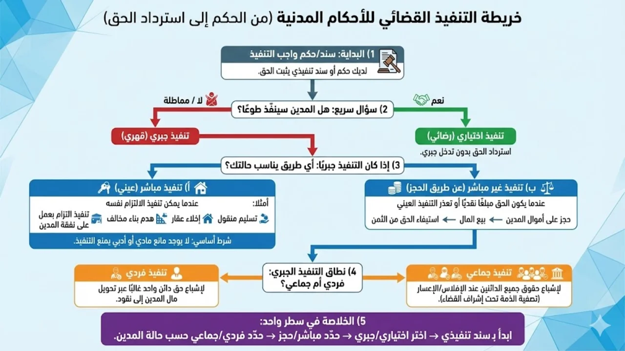 خريطة التنفيذ القضائي للأحكام المدنية من الحكم إلى استرداد الحق