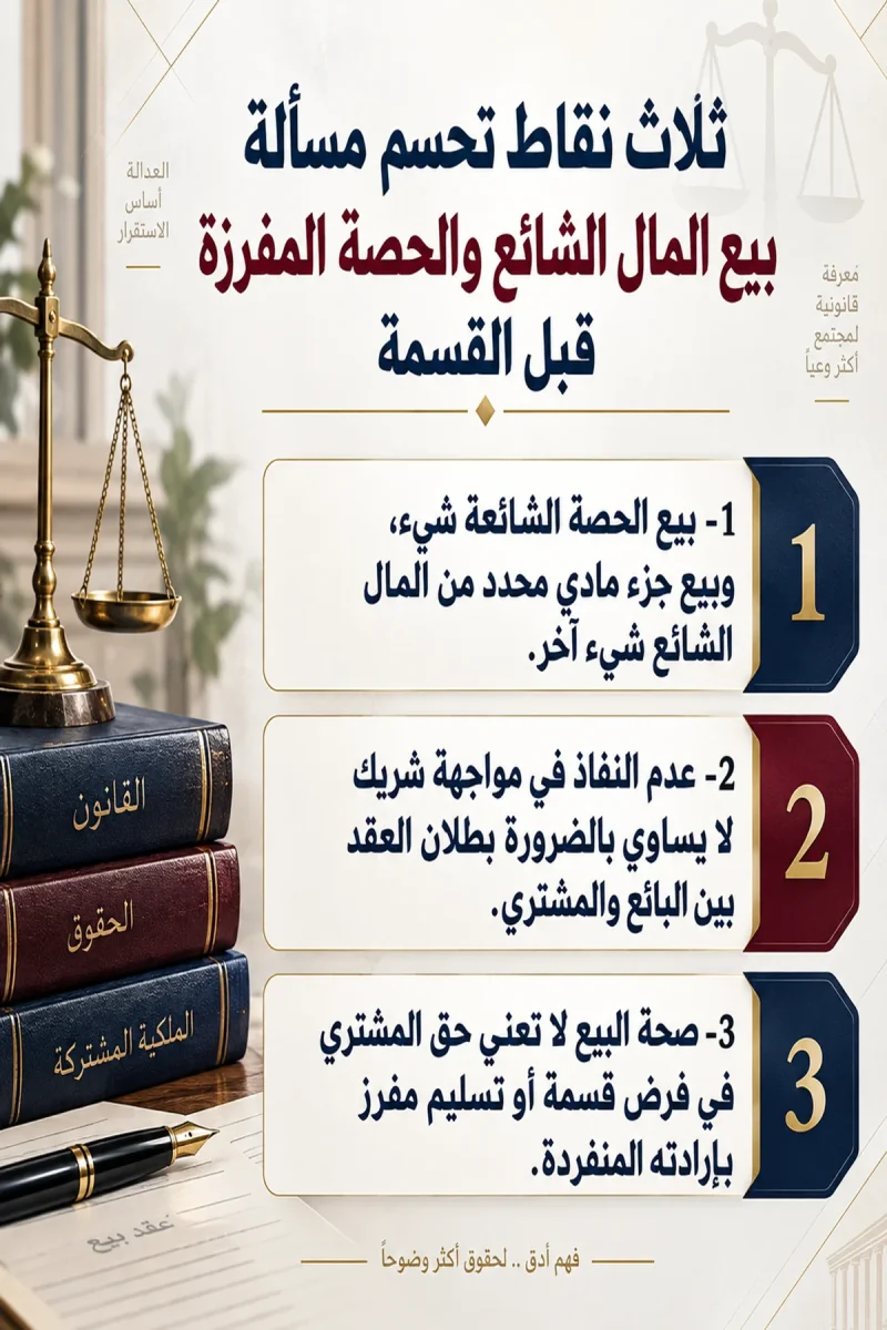 ثلاث نقاط في بيع المال الشائع