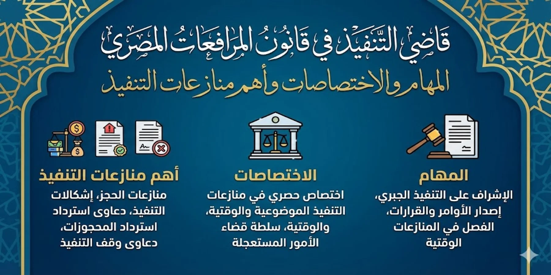 قاضي التنفيذ في قانون المرافعات المصري المهام والاختصاصات وأهم منازعات التنفيذ قاضي التنفيذ في قانون المرافعات المصري: المهام والاختصاصات وأهم منازعات التنفيذ | محامي نقض عبدالعزيز حسين عمار — الزقازيق