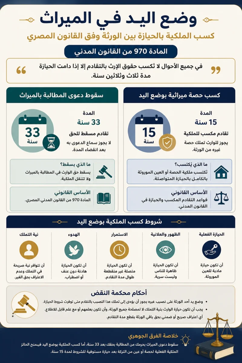 إنفوجرافيك وضع اليد في الميراث بالقانون المصري إنفوجرافيك وضع اليد في الميراث بالقانون المصري