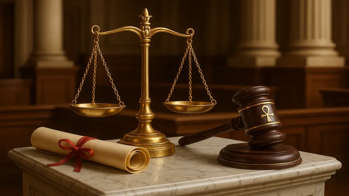 مطرقة القاضي ووثائق قانونية - حجية الأمر المقضي