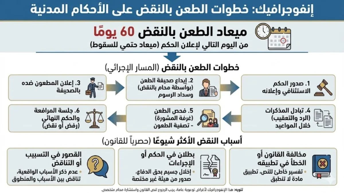 خطوات الطعن بالنقض على الأحكام المدنية
