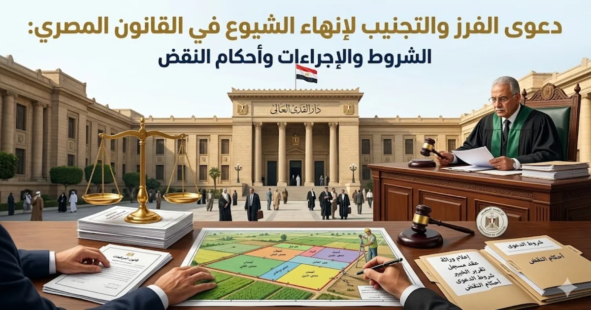 دعوى الفرز والتجنيب لإنهاء الشيوع في القانون المصري الشروط والإجراءات وأحكام النقض