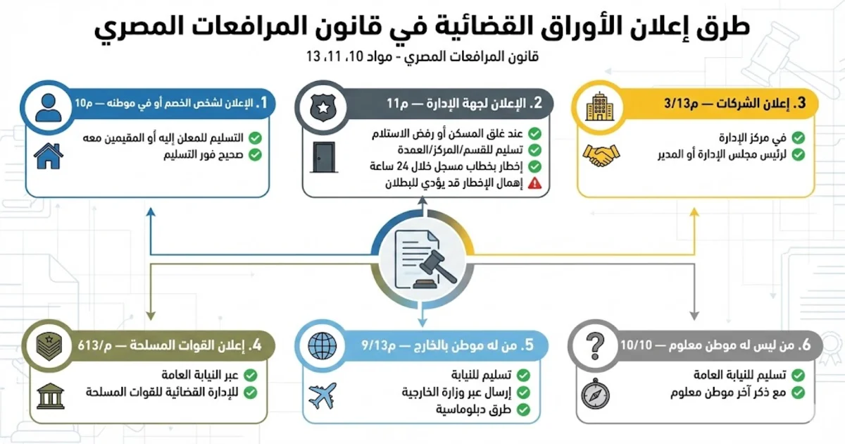 اعلان الأوراق القضائية في قانون المرافعات المصري