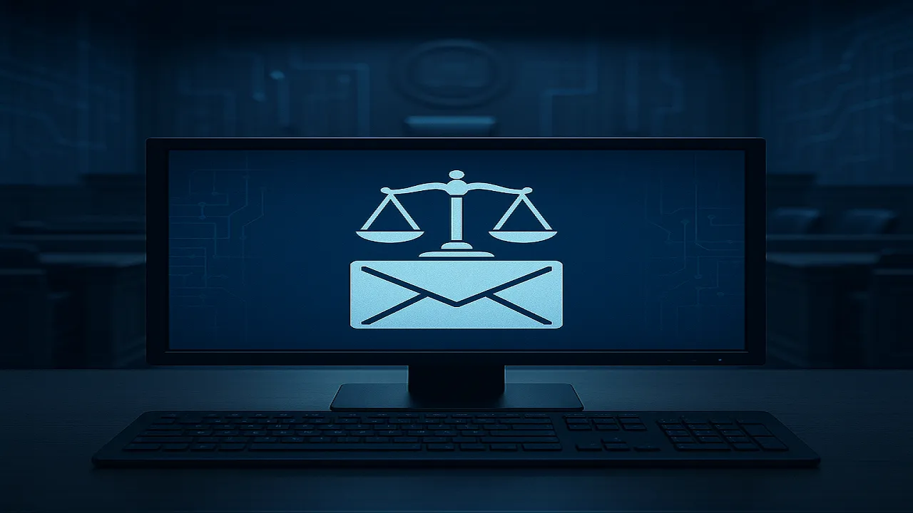 محكمة رقمية مع رمز العدالة
