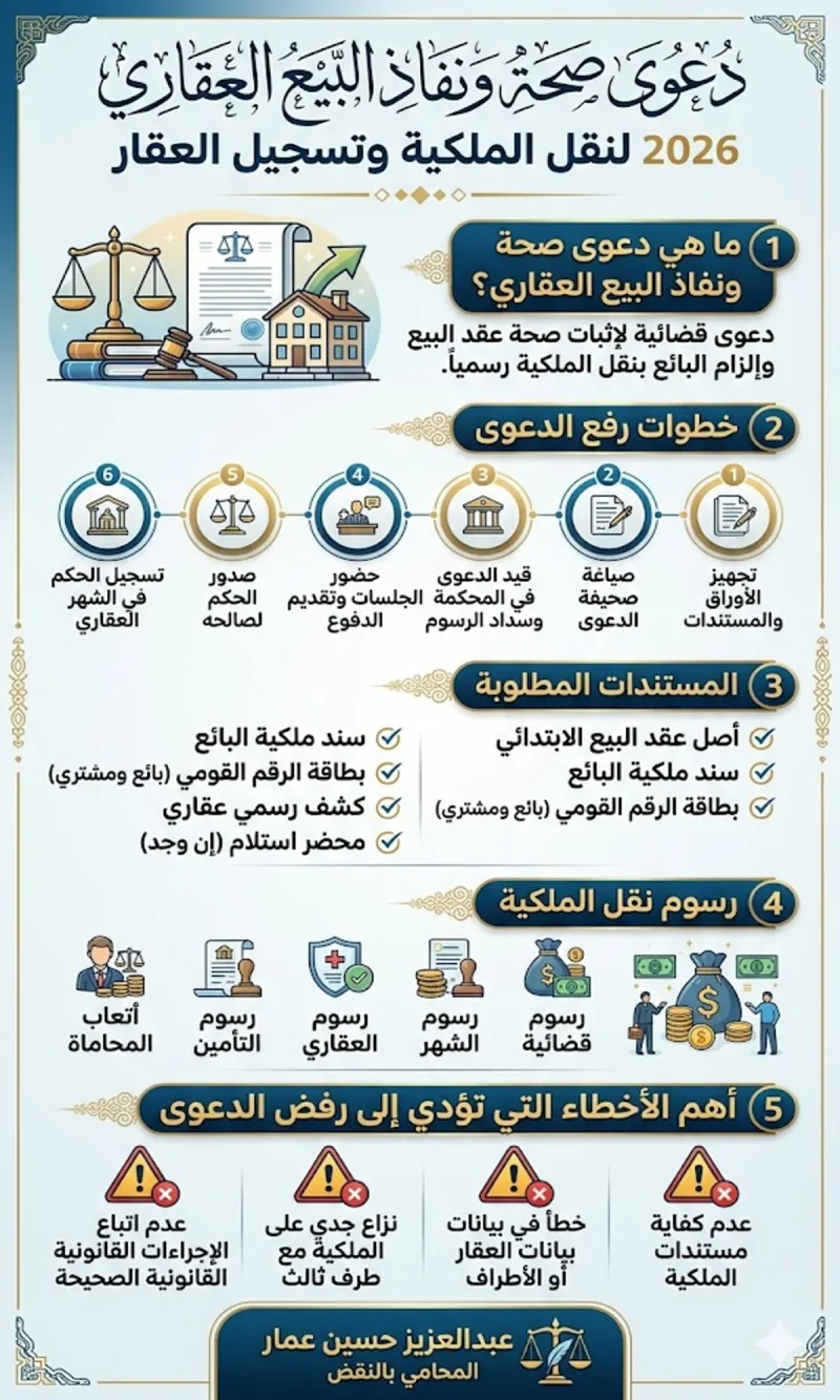 دعوى صحة ونفاذ البيع العقاري لنقل الملكية وتسجيل العقار