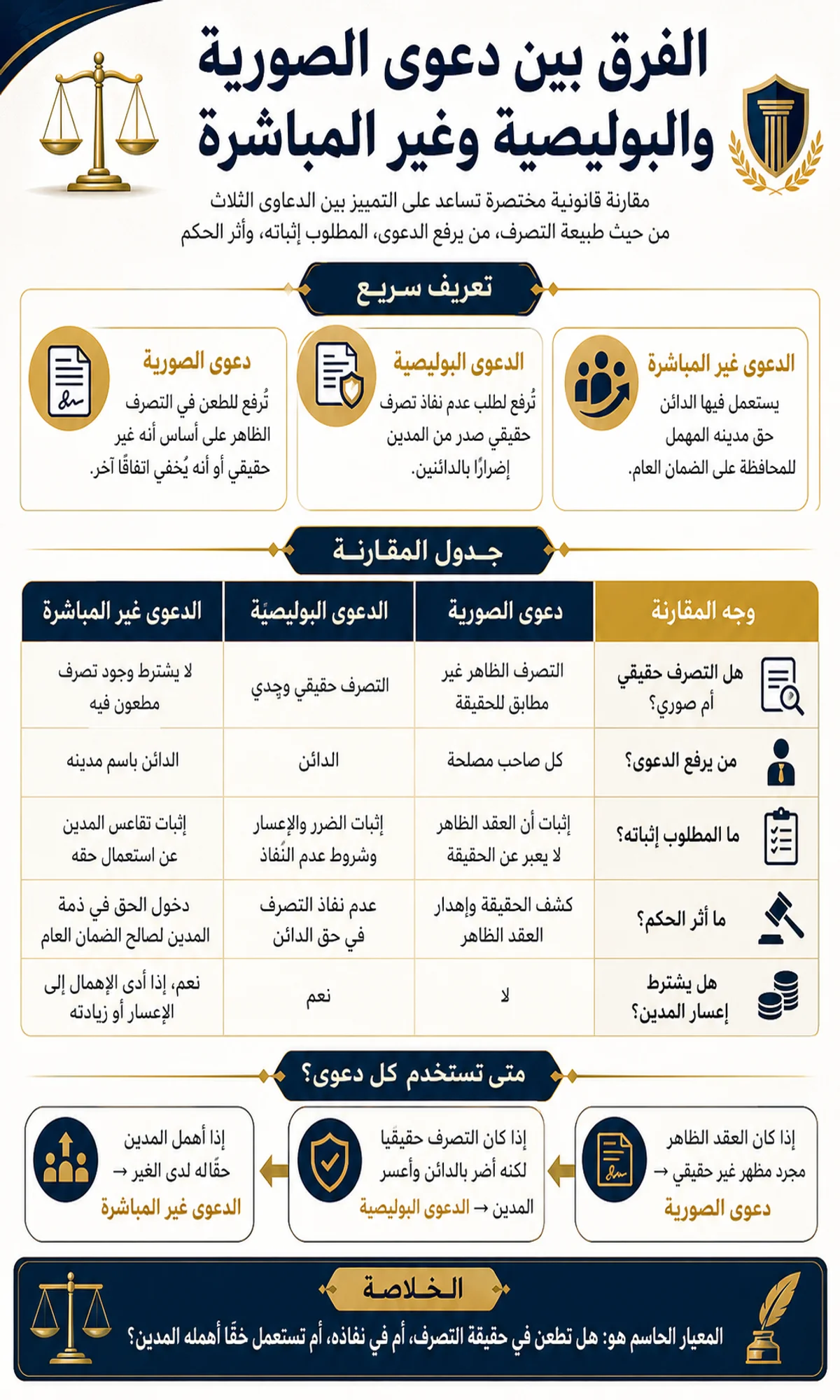 الفرق بين دعوى الصورية والبوليصية وغير المباشرة