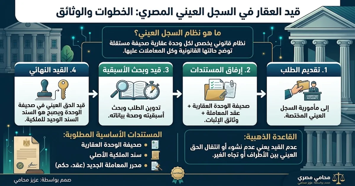 انفوجرافيك قيد العقار في السجل العيني انفوجرافيك قيد العقار في السجل العيني