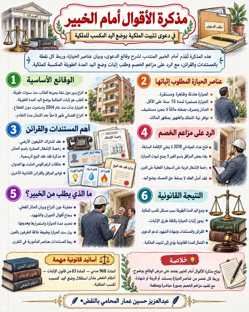 إنفوجرافيك مذكرة الأقوال أمام الخبير