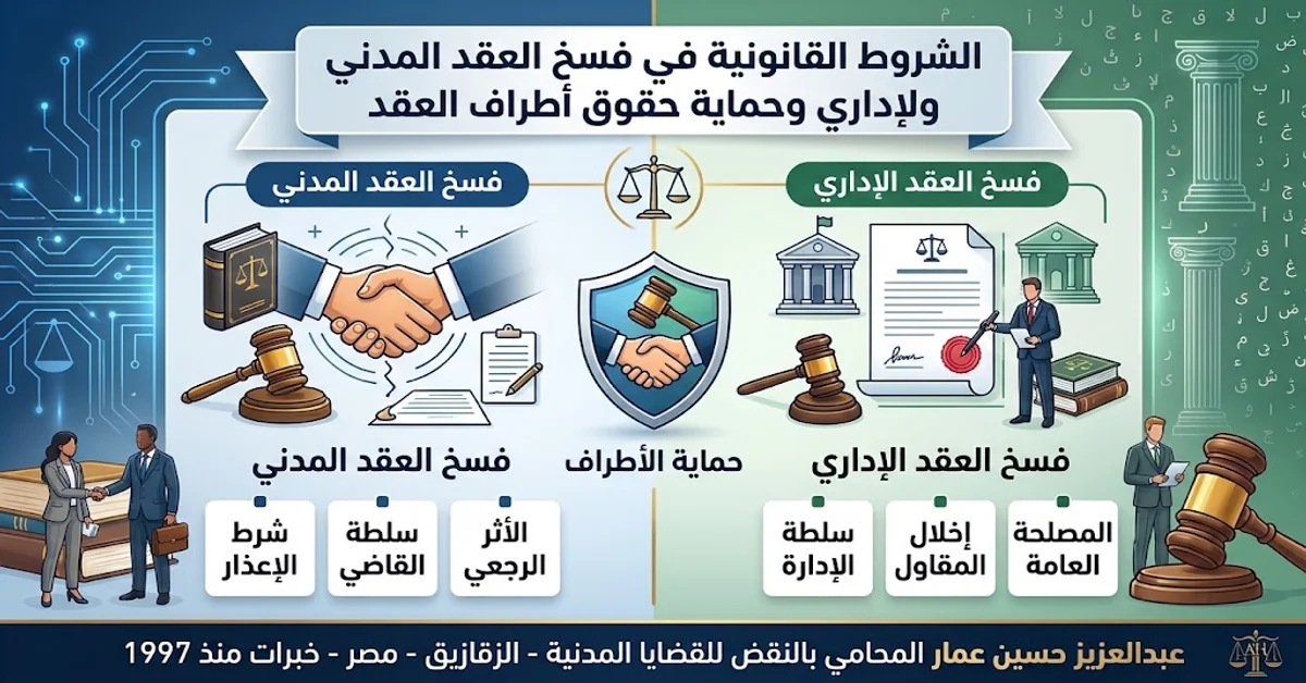 فسخ العقد المدني والإداري في أحكام القضاء والفروق والآثار