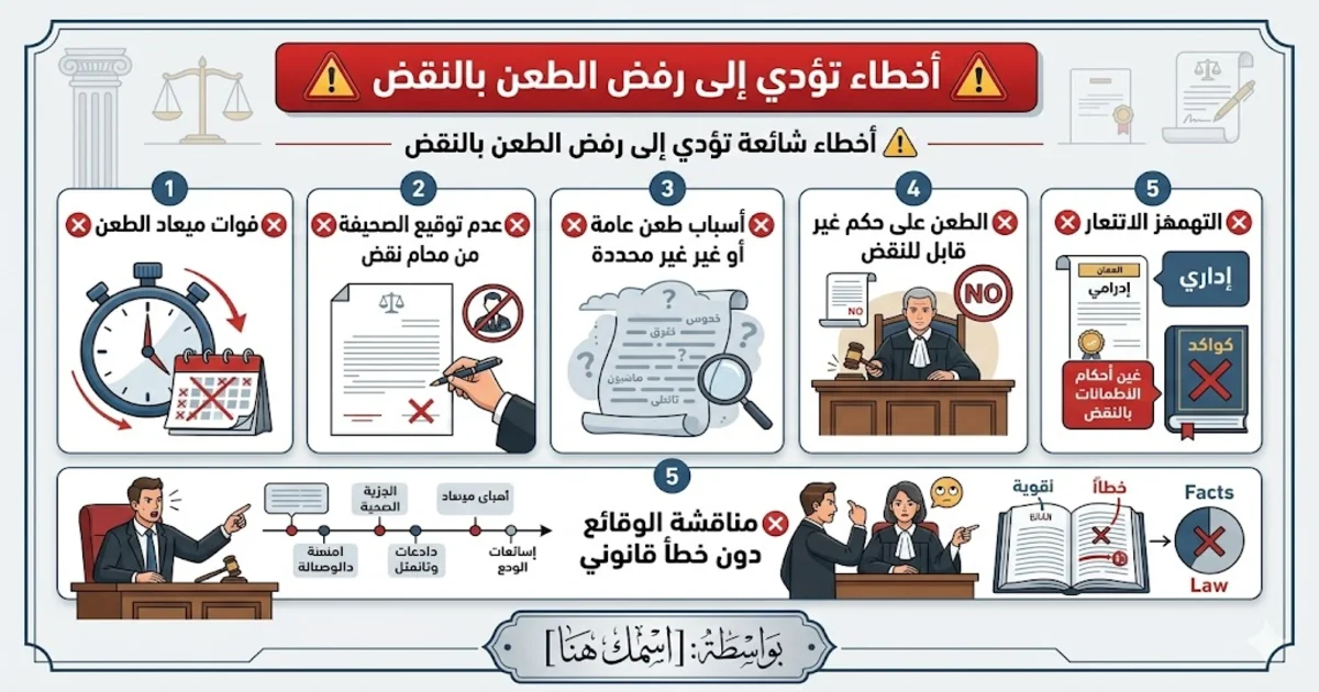 أخطاء تؤدي إلى رفض الطعن بالنقض