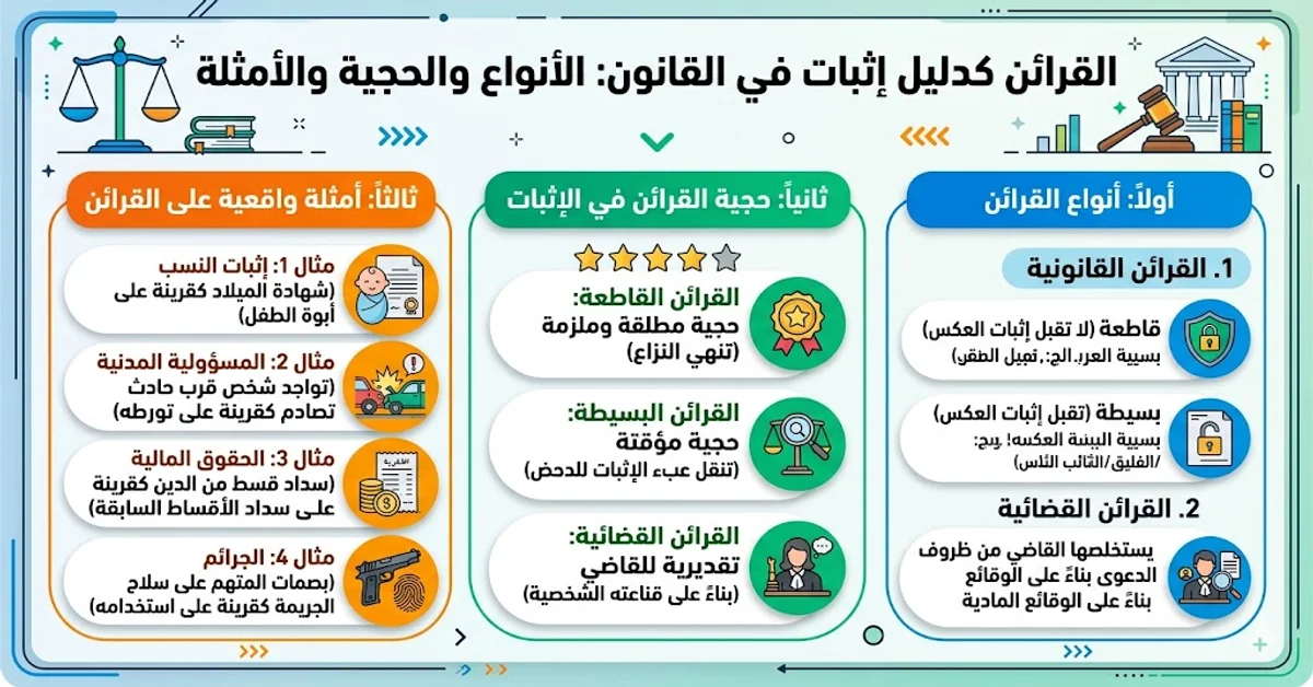 القرائن كدليل إثبات في القانون الأنواع والحجية والأمثلة