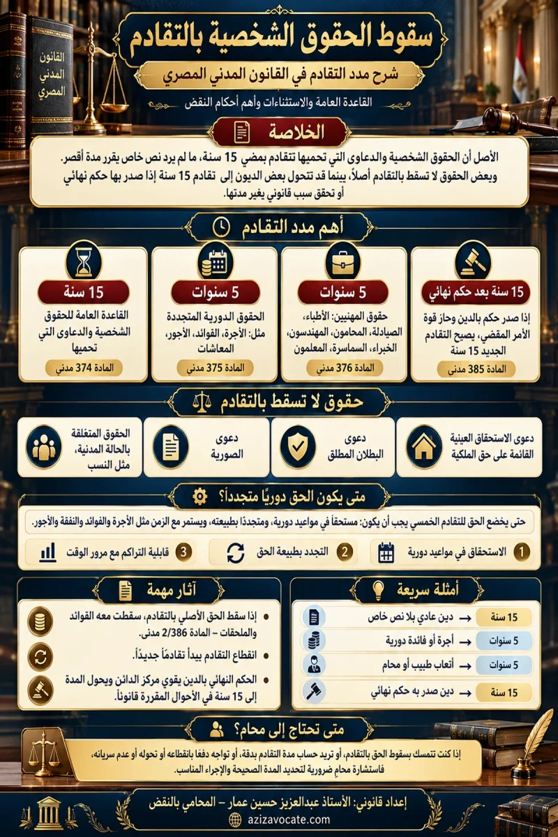 دليل تقادم الحقوق الشخصية في القانون المدني المصري