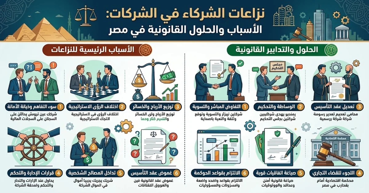 نزاعات الشركاء في الشركات الأسباب والحلول القانونية في مصر