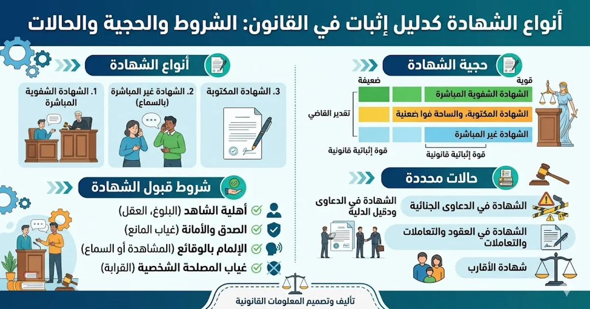أنواع الشهادة كدليل إثبات في القانون الشروط والحجية والحالات