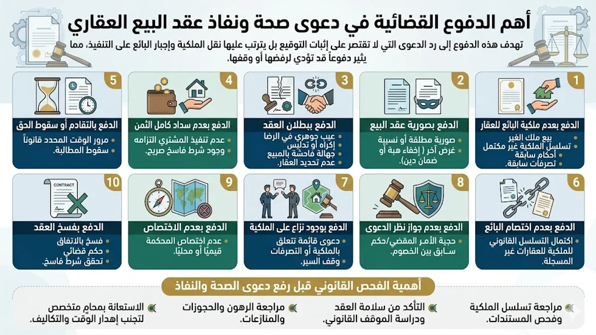 أهم الدفوع القضائية في دعوى صحة ونفاذ عقد البيع العقاري